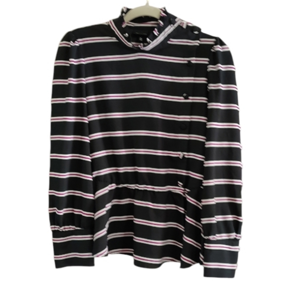 Who What Wear Striped  Long Sleeve Button Down Closure Top